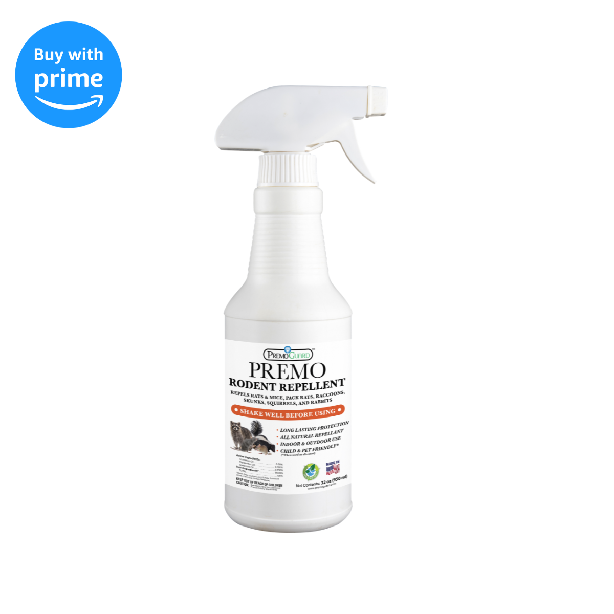 Rodent Repellent Spray - 32 oz | Plant Based Natural Non-Toxic | Premo Guard