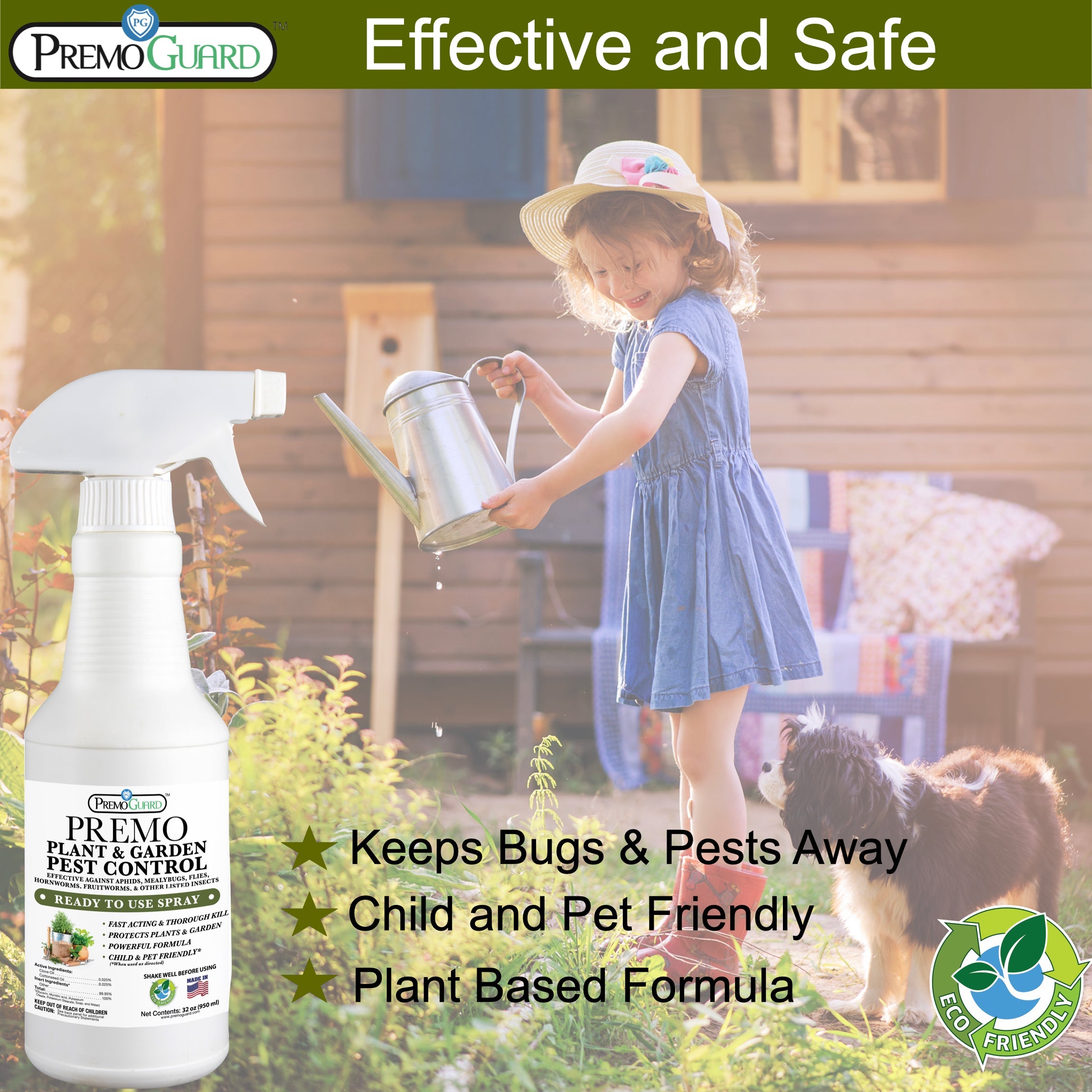 Plant and Garden Pest Control Spray - 32 oz | Plant Based Natural Non-Toxic | Premo Guard