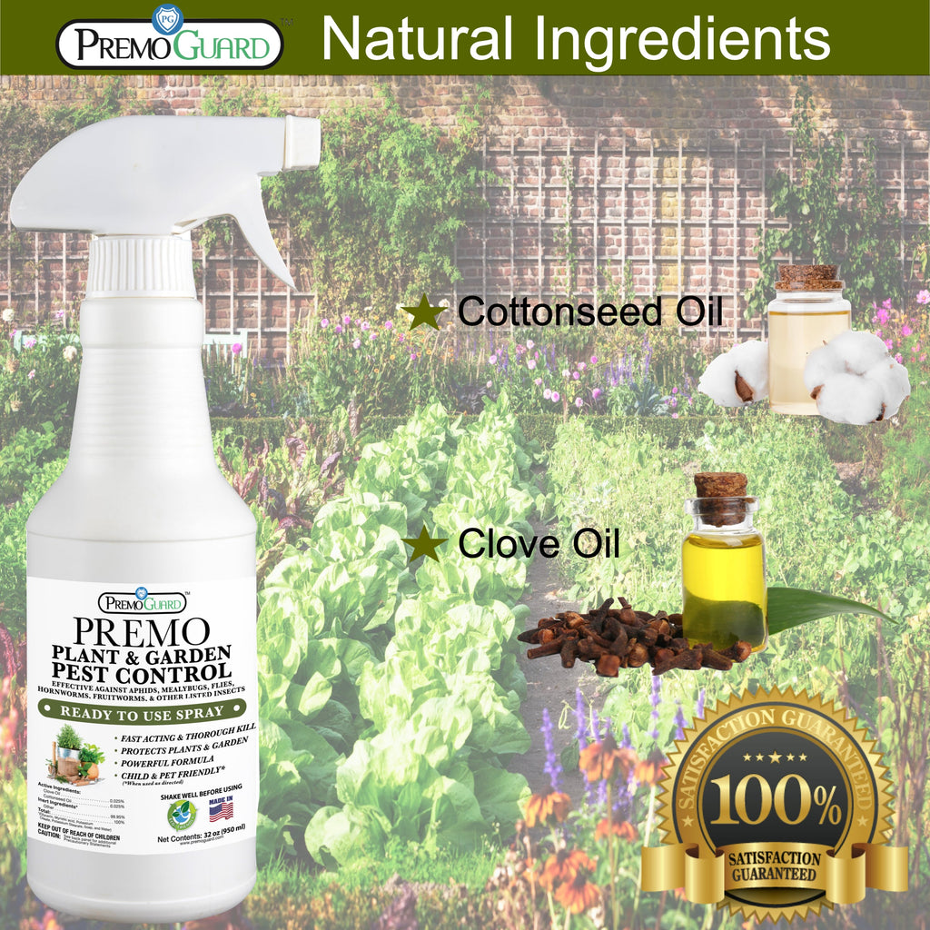 Plant and Garden Pest Control Spray - 32 oz | Plant Based Natural Non-Toxic | Premo Guard