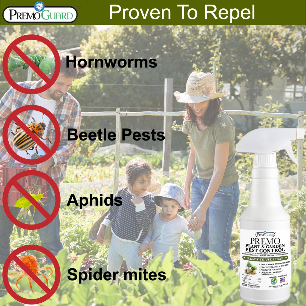 Plant and Garden Pest Control Spray - 32 oz | Plant Based Natural Non-Toxic | Premo Guard