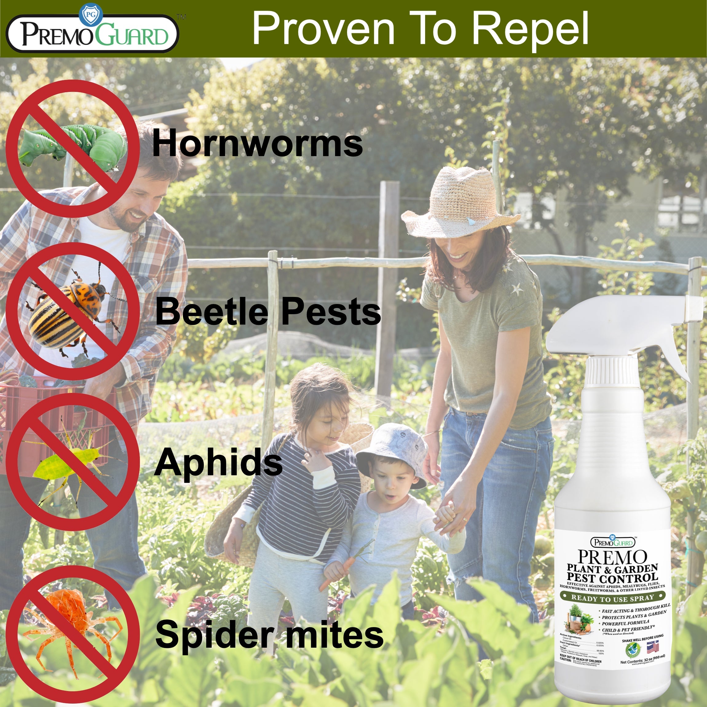Plant and Garden Pest Control Spray - 32 oz | Plant Based Natural Non-Toxic | Premo Guard