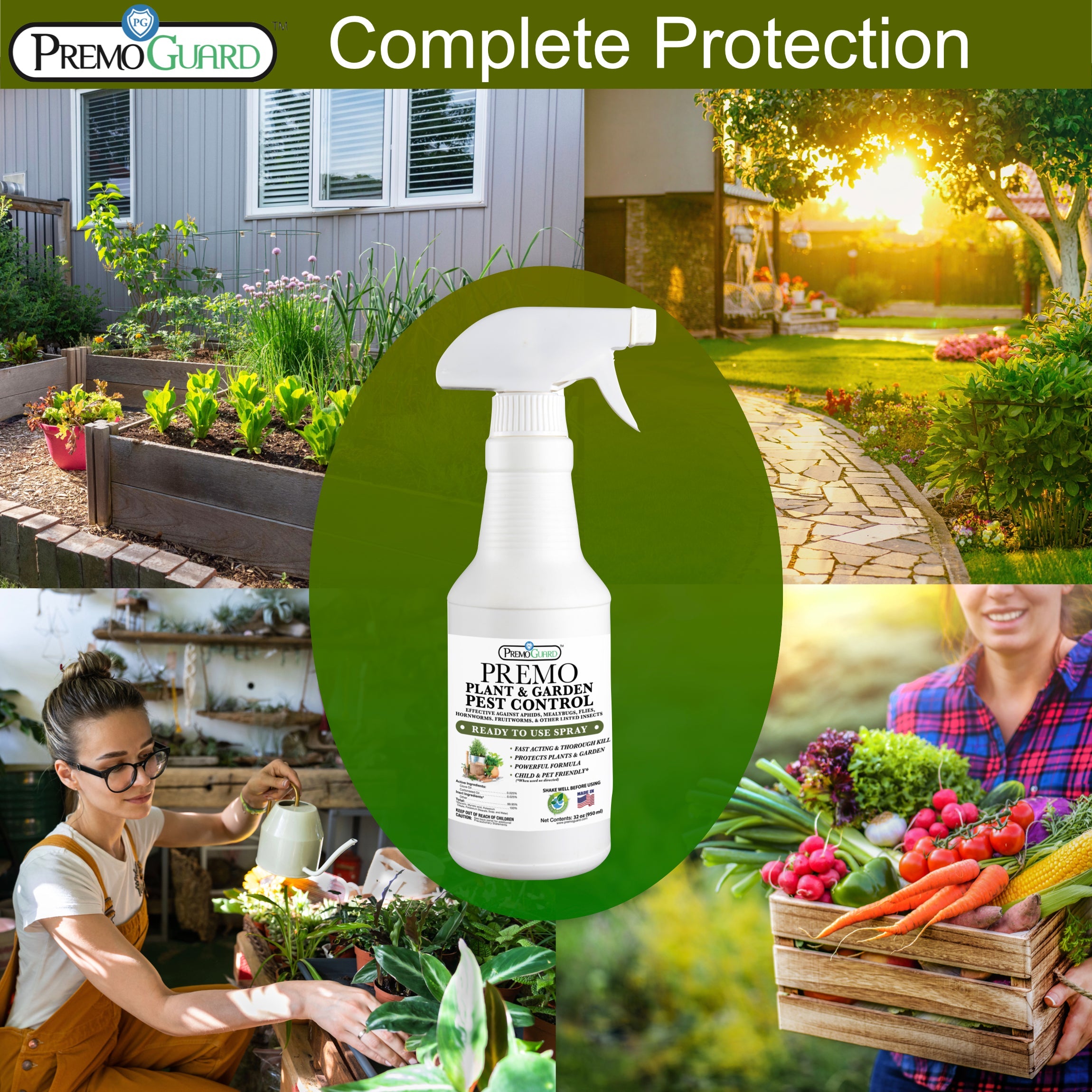 Plant and Garden Pest Control Spray - 32 oz | Plant Based Natural Non-Toxic | Premo Guard